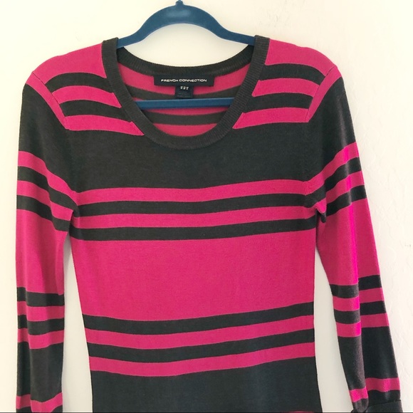 French Connection Pink Gray Stripe Knit Sweater Dress size 6 - Picture 3 of 6
